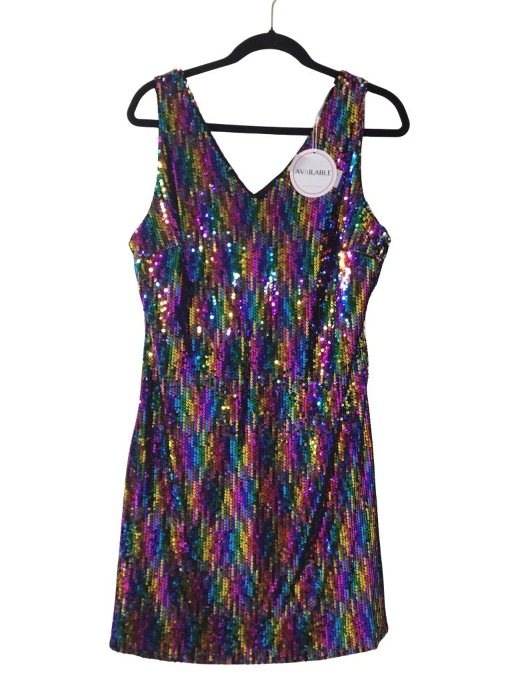 NWT Available Dress Women’s L Large Multicolor Sequin Lined V-Neck Tank Rainbow